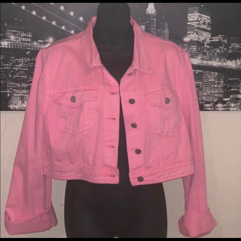 Pink Cropped Denim Jacket - Picture 2 of 5
